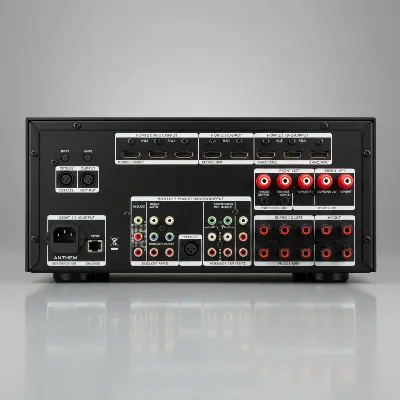Rear view of Anthem MRX 540 8K AV Receiver showing all input/output ports for comprehensive connectivity.