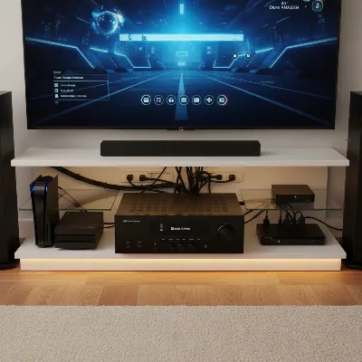 An AV receiver acting as the central hub of a home entertainment system with various devices connected