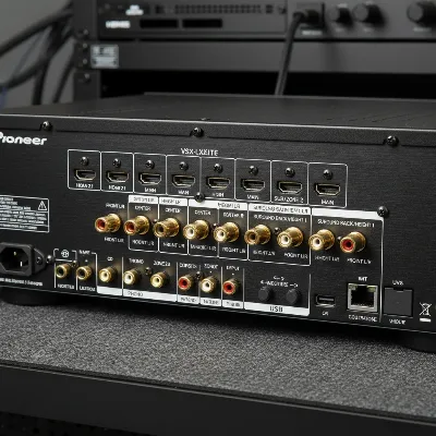 Rear view of Pioneer Elite VSX-LX505 AV Receiver showing various input and output connections